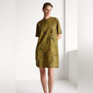 COS Inspired Olive Botanical Cotton T-Shirt Dress Size M Minimal Scandinavian
